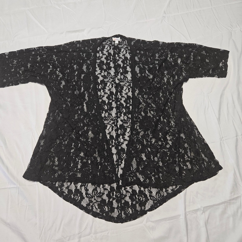 LuLaRoe Joy Lace Vest Women S Black Floral Open Front Longline High Low Boho